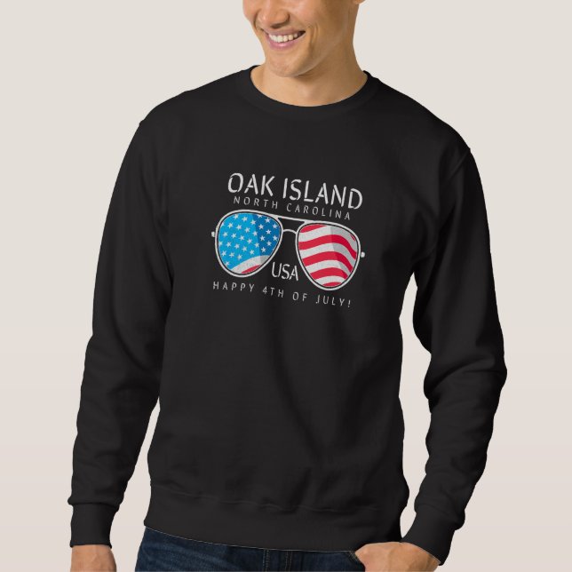 Oak Island NC Sunglass på fjärde sommaren Lång Ärmad Tröja (Framsida)