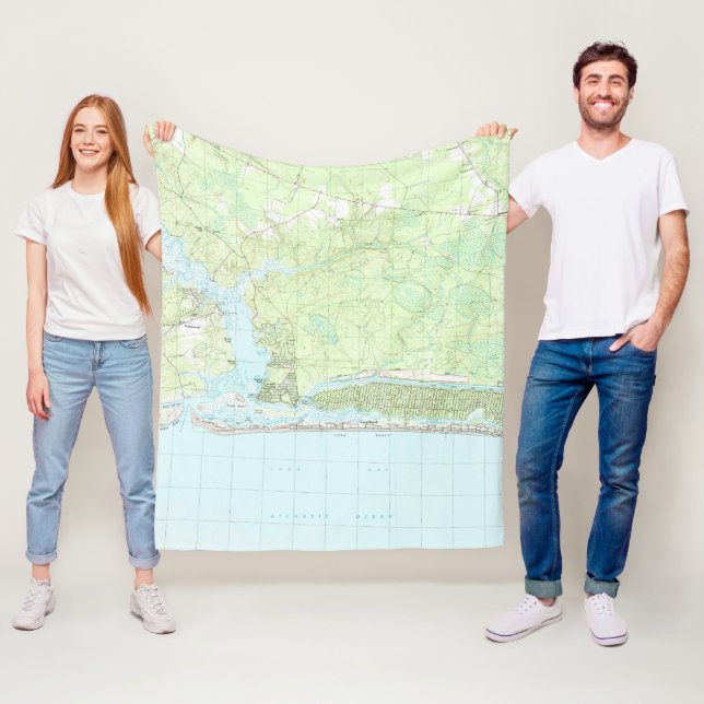 Oak Island North Carolina Karta (1990) Fleecefilt (På plats)