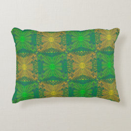 Oak Kung, blommönster, grönt och gult i Böhmen Prydnadskudde