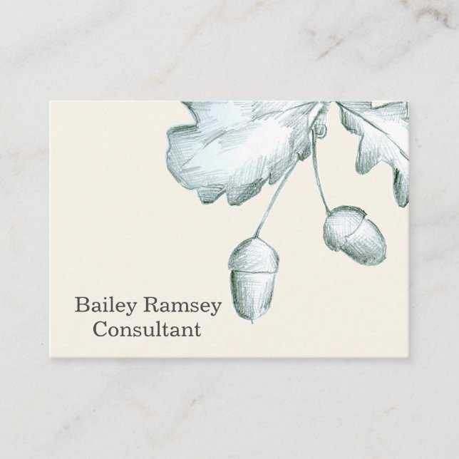 Oak Löv Acorns Botanical Pencil Teckning Visitkort (Framsida)