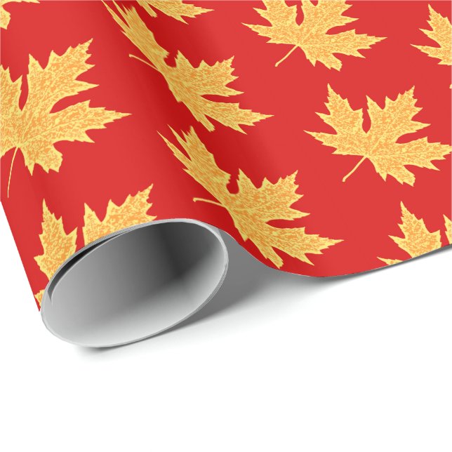 Oak löv - djup röd och saffron presentpapper (Rullad Hörn)
