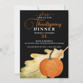 Oak Löv och Pumpkin på svarta Thanksgivingen Midda Inbjudningar