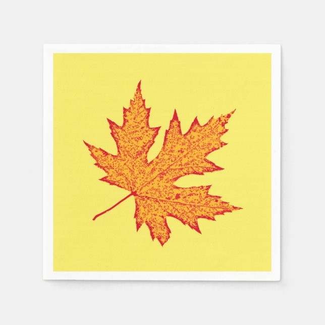 Oak löv - orange och senap guld pappersservett (Framsidan)