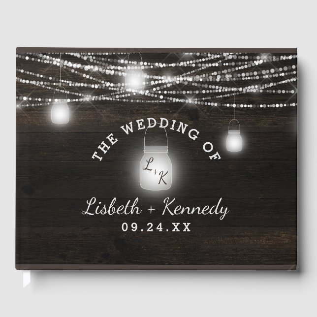 Oak Ridge Rustic Mörk Wood & Mason Burk Bröllop Gästböcker (Framsida)
