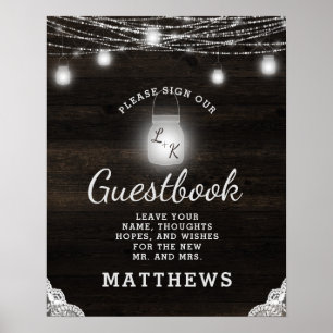 Oak Ridge Rustic Mörk Wood Monogram Guestbook-teck Poster
