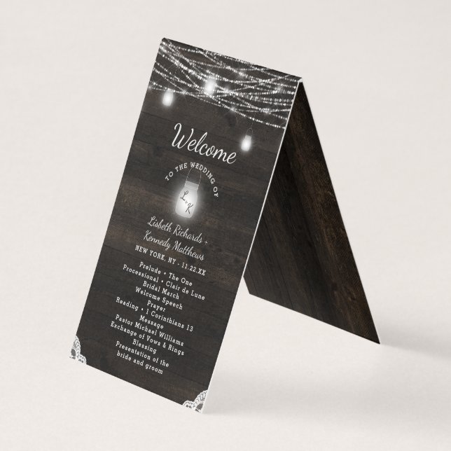 Oak Ridge Rustic Wood Bröllop Ceremony Program Kort (Framsida)
