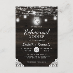 Oak Ridge Rustic Wood Bröllop Rehearsal Middag Inbjudningar