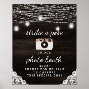 Oak Ridge Rustic Wood Photo Booth Bröllop-tecken Poster