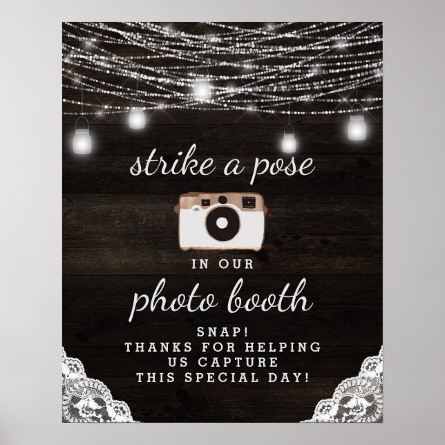 Oak Ridge Rustic Wood Photo Booth Bröllop-tecken Poster (Framsidan)