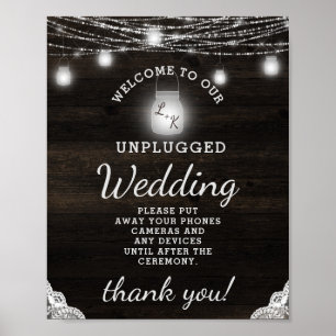 Oak Ridge Rustic Wood Unplugged Bröllop Bord Sign Poster