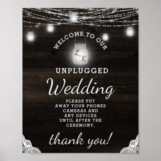 Oak Ridge Rustic Wood Unplugged Bröllop Bord Sign Poster (Framsidan)