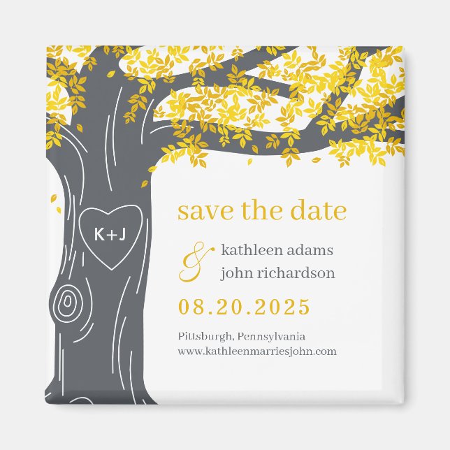 Oak Träd EDITABLE FÄRG Spara datum magneter (Framsidan)