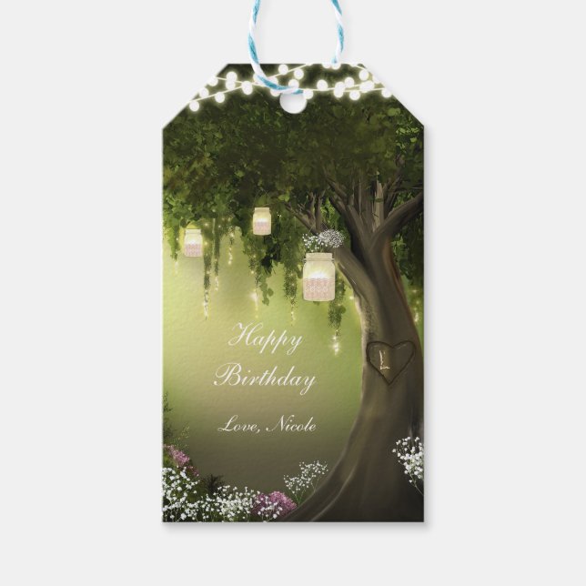 Oak Träd Enchanted Forest Garden Party Gift Märkre Presentetikett (Framsidan)