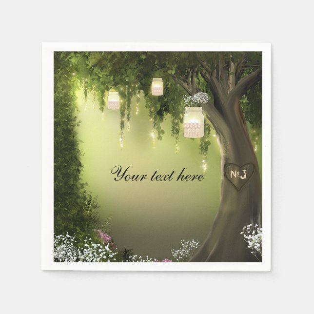 Oak Träd Enchanted Forest Garden Wedding Napkins Pappersservett (Framsidan)