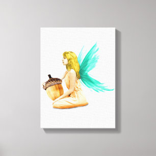 Oak Träd Fairy holding Acorn Canvastryck