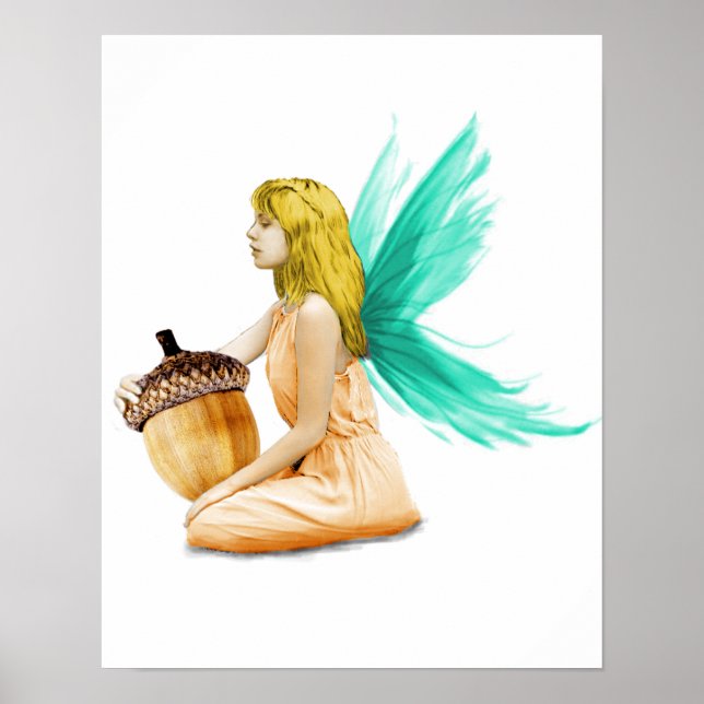 Oak Träd Fairy holding Acorn Poster (Framsidan)