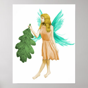 Oak Träd Fairy holding en Oak Löv Poster