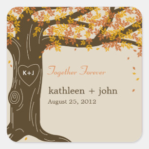 Oak Träd Fall Wedding Favor Sticker Fyrkantigt Klistermärke