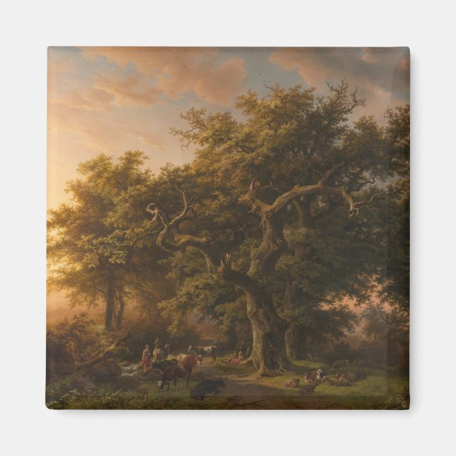 Oak Träd i ett skogslandskap (Woodland Scene) Magnet (Framsidan)