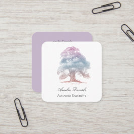 Oak Träd på Affärskortet Lilac Illustration Fyrkantigt Visitkort