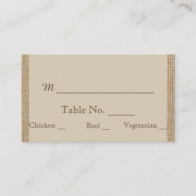 Oak Träd på Burlap Bröllop ortkort Placeringskort (Framsida)