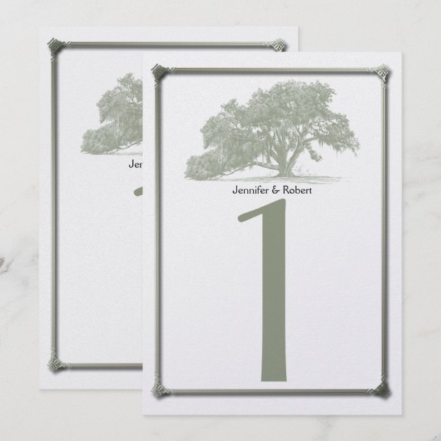Oak Träd Plantation Bröllop Bordsnummer (Fram/baksida)