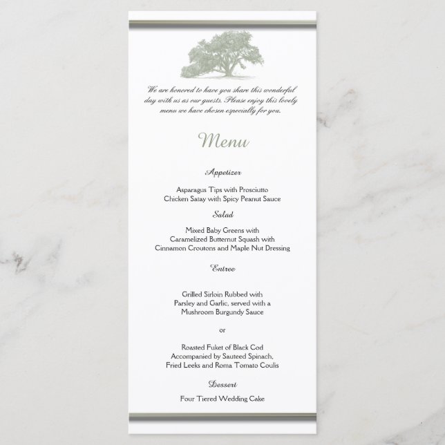Oak Träd Plantation Bröllop Menu Meny (Framsida)