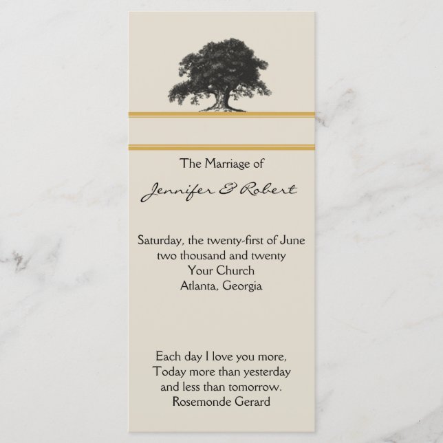 Oak Träd Plantation i Bröllopsprogrammet Guld Program (Framsida)