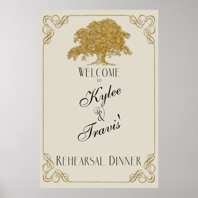 Oak Träd Plantation i Guld Glitter Rehearsal Poster (Framsidan)