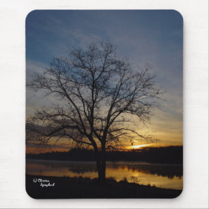 Oak Träd Sjö Sunrise Mousepad Musmatta