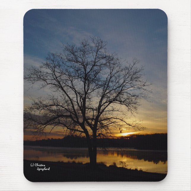 Oak Träd Sjö Sunrise Mousepad Musmatta (Framsidan)