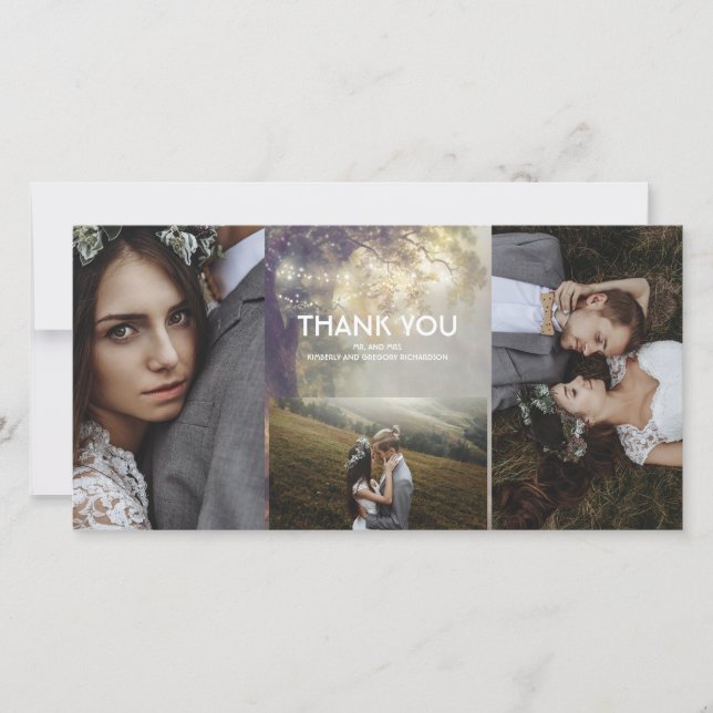 Oak Träd String Ljus Rustic Bröllop Tack (Framsida)