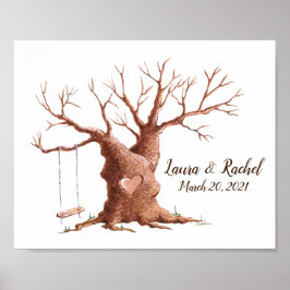Oak Träd Weddign Fingerprint Guest Bok Poster