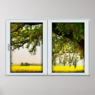 Oak Träd White 2 Pane Window Illusion Poster