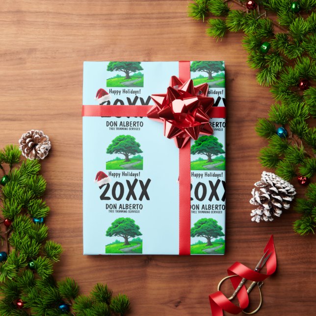 Oak Tree Logo | Santa Hat Happy Holidays Business Presentpapper (Julgåva)