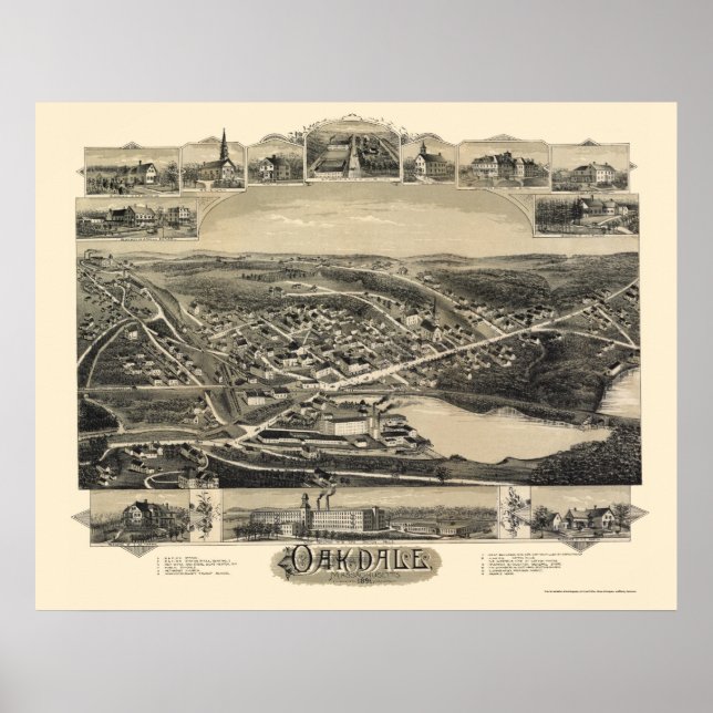 Oakdale, MORSA Panoramic Karta - 1891 Poster (Framsidan)