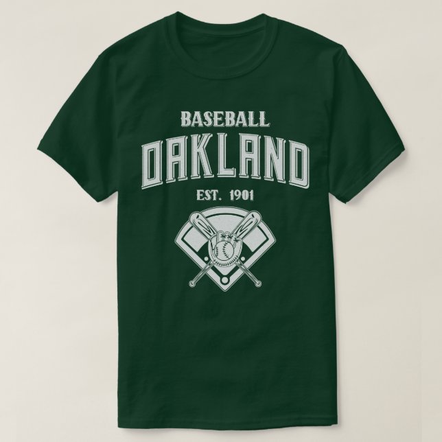 Oakland Baseball Est 1901 Vintage Vittext T Shirt (Design framsida)