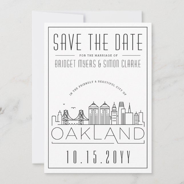 Oakland Bröllop Stilisad Stadssiluett Uppge Datum Inbjudningar (Framsida)