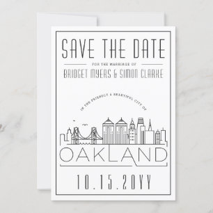Oakland Bröllop Stilisad Stadssiluett Uppge Datum Inbjudningar