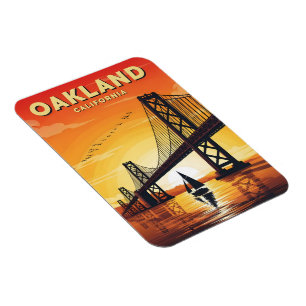 Oakland California Bay bridge sunset vintage Magnet