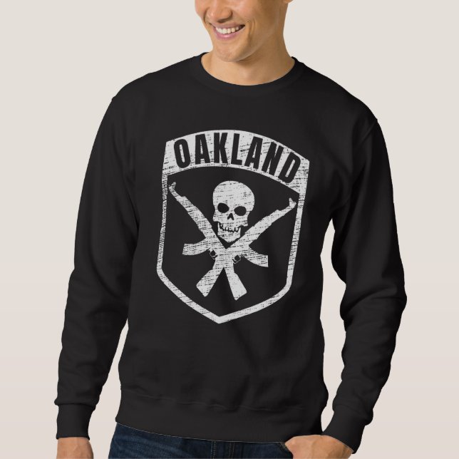 Oakland California Skull Ak 47 Hip hop Rap Lång Ärmad Tröja (Framsida)