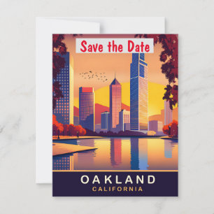 Oakland California Solnedgång Skyline Bröllop Spara Datumet