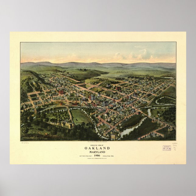 Oakland Maryland 1906 Antique Panoramic Karta Poster (Framsidan)