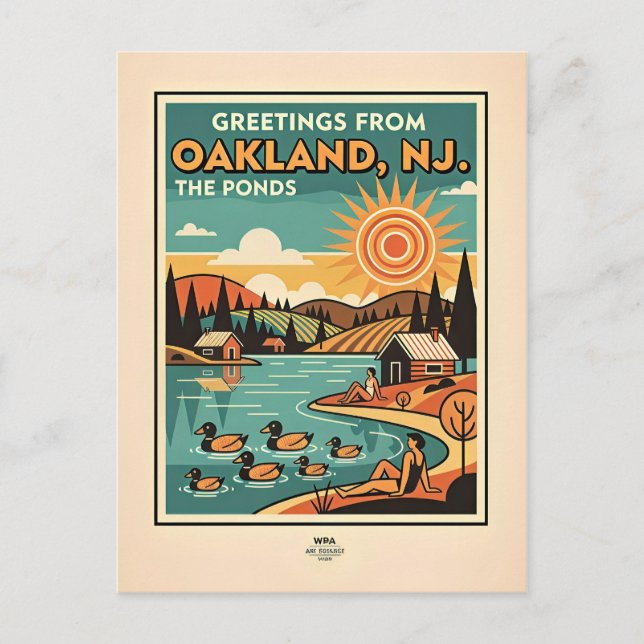 Oakland NJ Retro rese vykort – 1930-talet (Framsida)