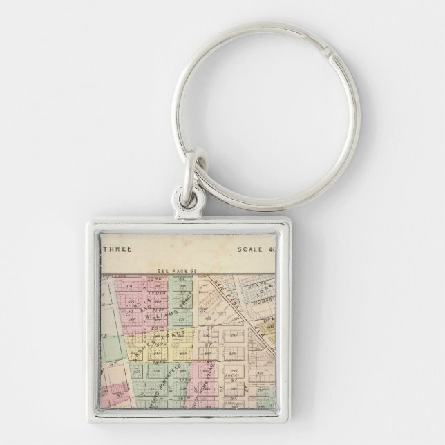 Oakland, omgivning 3 fyrkantig silverfärgad nyckelring (Framsidan)