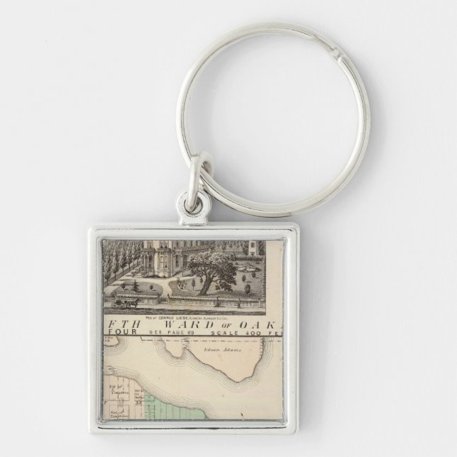 Oakland, omgivning 4 fyrkantig silverfärgad nyckelring (Framsidan)