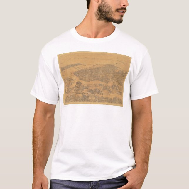 Oakland panorama- karta 1881 (1231A) för CA. T-shirt (Framsida)