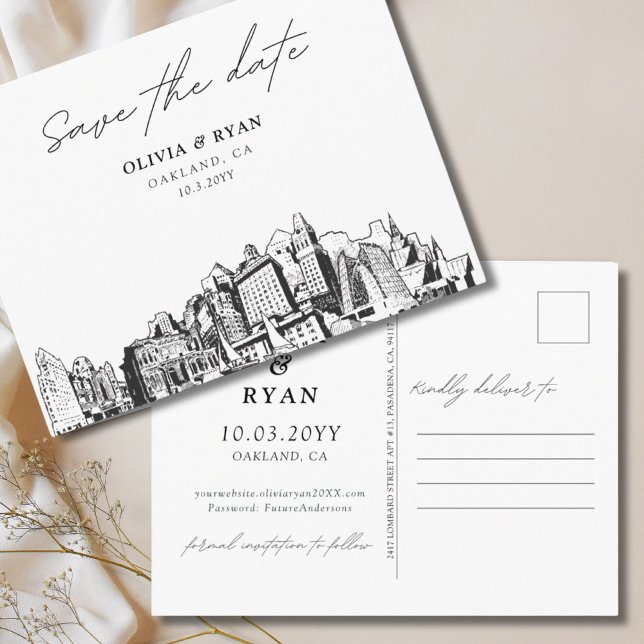 Oakland Spara datum Vykort Elegant Bröllop (Oakland Save the Date Postcard Elegant Wedding
)