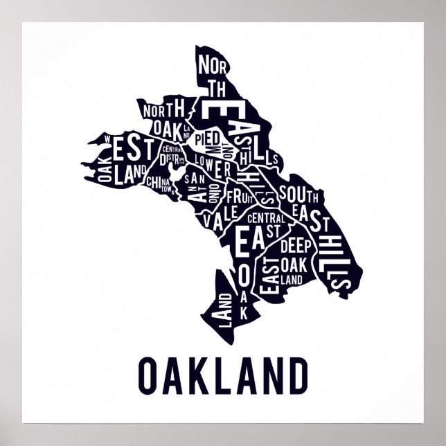 Oakland Typografiska Karta Poster (Framsidan)