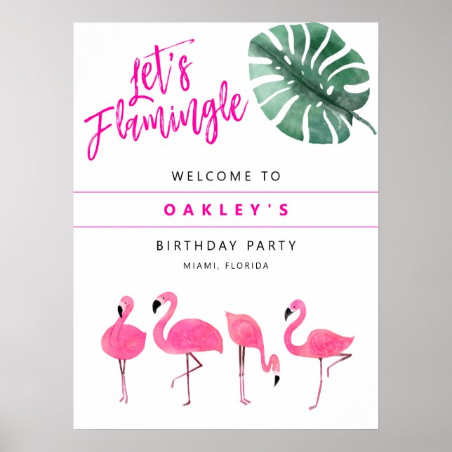 OAKLEY Flamingo Het Rosa Födelsedagsfest Välkommen Poster (Framsidan)